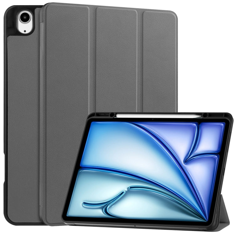 For iPad Air 13 2024 Custer TPU Pure Color 3-Fold Holder Smart Leather Tablet Case with Pen Tray(Grey) - iPad Air 13 2024 Cases by PMC TechLife | Online Shopping South Africa | PMC TechLife | Buy Now Pay Later Mobicred