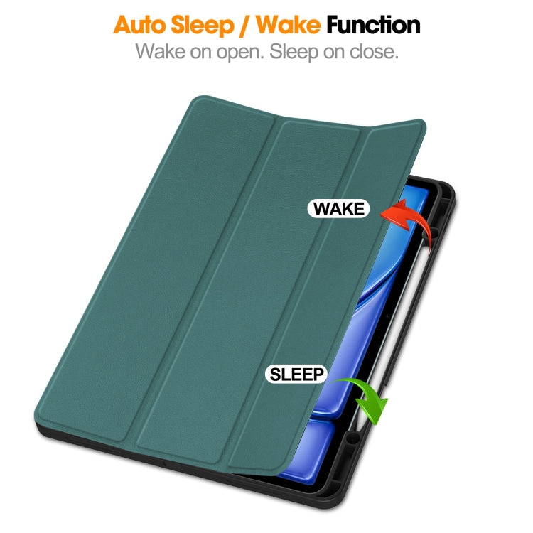 For iPad Air 13 2024 Custer TPU Pure Color 3-Fold Holder Smart Leather Tablet Case with Pen Tray(Dark Green) - iPad Air 13 2024 Cases by PMC TechLife | Online Shopping South Africa | PMC TechLife | Buy Now Pay Later Mobicred