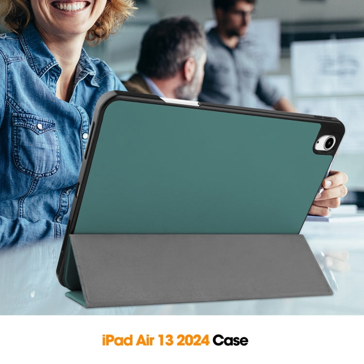 For iPad Air 13 2024 Custer TPU Pure Color 3-Fold Holder Smart Leather Tablet Case with Pen Tray(Dark Green) - iPad Air 13 2024 Cases by PMC TechLife | Online Shopping South Africa | PMC TechLife | Buy Now Pay Later Mobicred