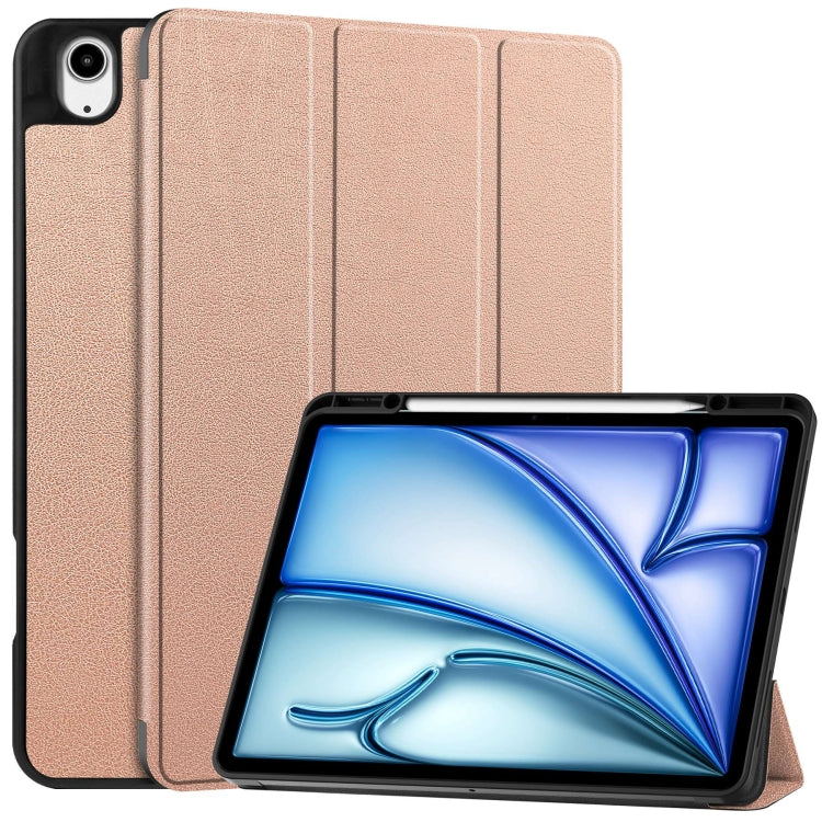 For iPad Air 13 2024 / 2025 Custer TPU Pure Color 3-Fold Holder Smart Leather Tablet Case with Pen Tray(Rose Gold) - iPad Air 13 2025 / 2024 Cases by PMC TechLife | Online Shopping South Africa | PMC TechLife | Buy Now Pay Later Mobicred