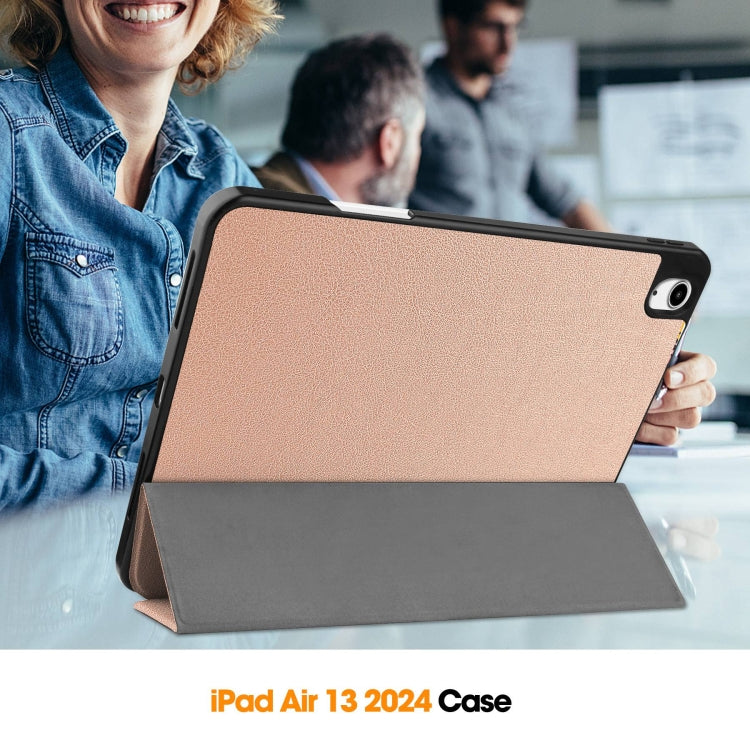 For iPad Air 13 2024 / 2025 Custer TPU Pure Color 3-Fold Holder Smart Leather Tablet Case with Pen Tray(Rose Gold) - iPad Air 13 2025 / 2024 Cases by PMC TechLife | Online Shopping South Africa | PMC TechLife | Buy Now Pay Later Mobicred