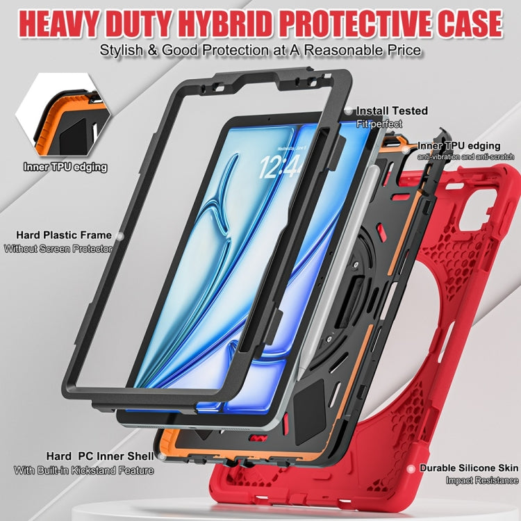 For iPad Air 11 2024 / Air 11 2025 Rotatable Holder Silicone Hybrid PC Tablet Case with Shoulder Strap(Red) - iPad Air 11 2025 / 2024 Cases by PMC TechLife | Online Shopping South Africa | PMC TechLife | Buy Now Pay Later Mobicred