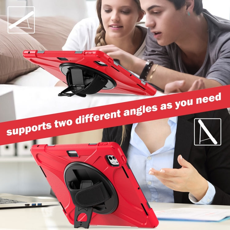 For iPad Pro 13 2024 Rotatable Holder Silicone Hybrid PC Tablet Case with Shoulder Strap(Red) - free shipping - PMC TechLife - Order now!