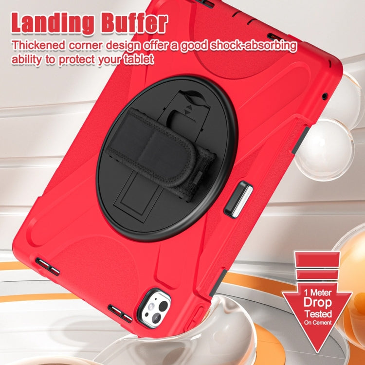For iPad Pro 13 2024 Rotatable Holder Silicone Hybrid PC Tablet Case with Shoulder Strap(Red) - free shipping - PMC TechLife - Order now!