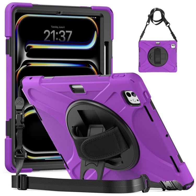 For iPad Pro 13 2024 Rotatable Holder Silicone Hybrid PC Tablet Case with Shoulder Strap(Purple) - iPad Pro 13 2024 Cases by PMC TechLife | Online Shopping South Africa | PMC TechLife | Buy Now Pay Later Mobicred