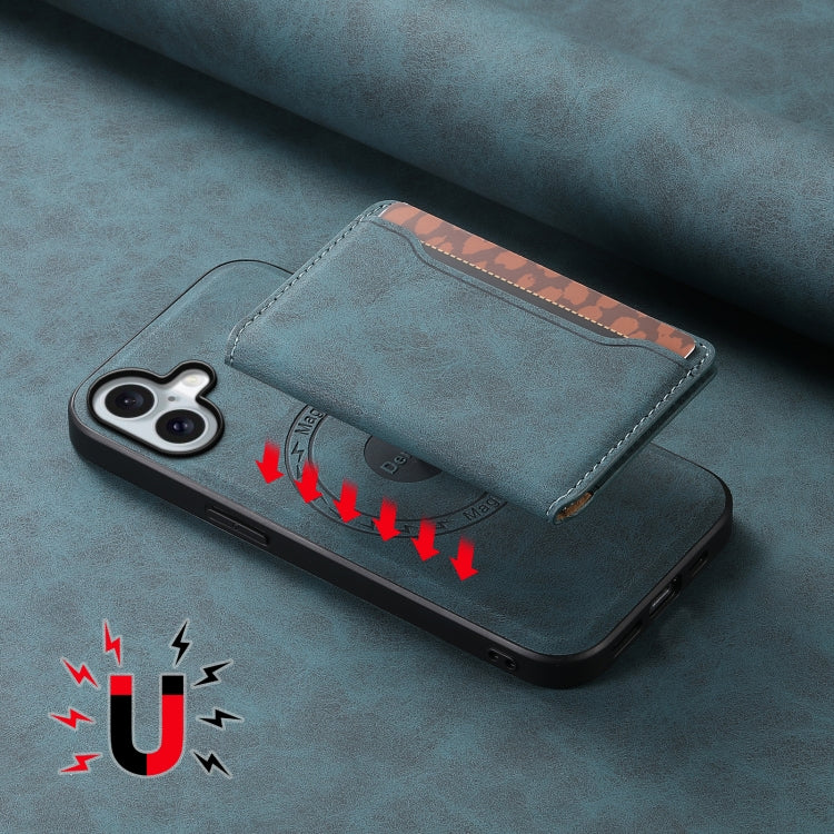 For iPhone 16 Denior D13 Retro Texture Leather MagSafe Card Bag Phone Case(Blue) - free shipping - PMC TechLife - Order now!