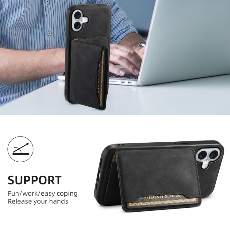 For iPhone 16 Plus Denior D13 Retro Texture Leather MagSafe Card Bag Phone Case(Black) - iPhone 16 Plus Cases by Denior | Online Shopping South Africa | PMC TechLife | Buy Now Pay Later Mobicred