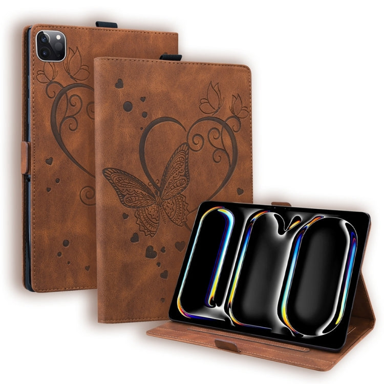 For iPad Pro 13 2024 Love Butterfly Embossed Leather Tablet Case(Brown) - iPad Pro 13 2024 Cases by PMC TechLife | Online Shopping South Africa | PMC TechLife | Buy Now Pay Later Mobicred