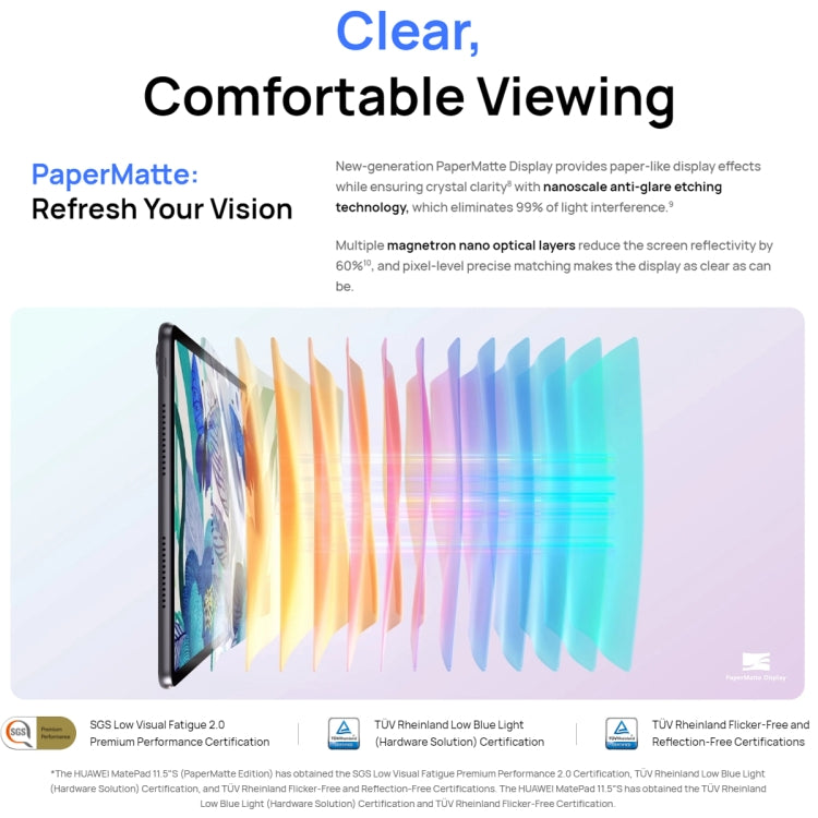 HUAWEI MatePad 11.5S PaperMatte Edition WIFI, 8GB+256GB, HarmonyOS 4.2 Hisilicon Kirin 9000WL, Not Support Google Play(Blue) - free shipping - PMC TechLife - Order now!