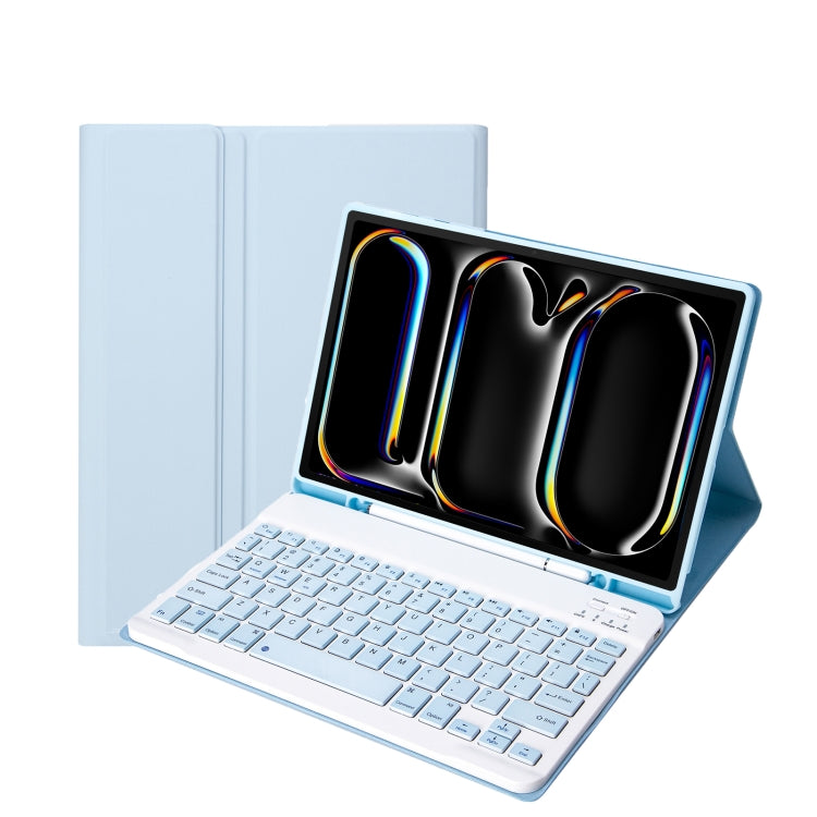 For iPad Pro 11 2024 A13B Lambskin Texture Bluetooth Touch Keyboard Leather Tablet Case with Pen Slot(Light Blue) - For iPad Pro by PMC TechLife | Online Shopping South Africa | PMC TechLife | Buy Now Pay Later Mobicred