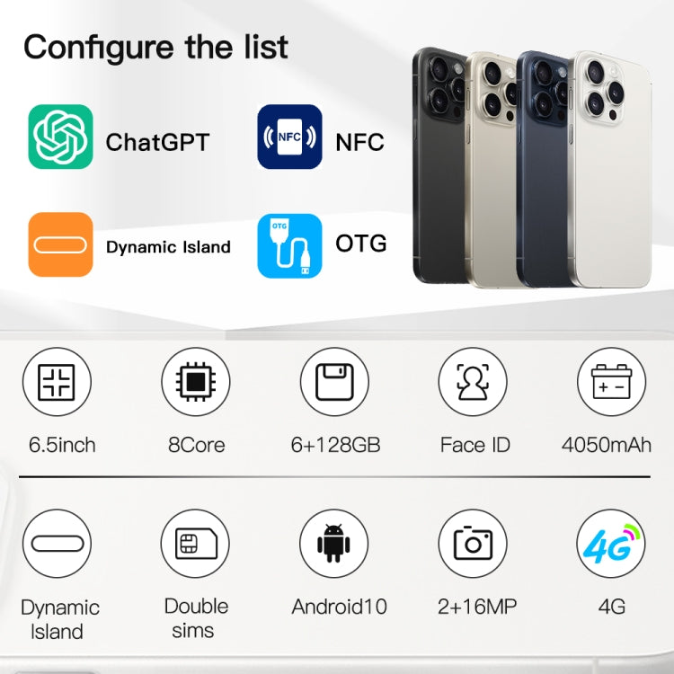 i15 Pro Max / Q5A, 6GB+128GB, 6.5 inch Screen, Face Identification, Android 10 MTK6762 Octa Core, OTG, NFC, Network: 4G, Dual SIM(Titanium Grey) -  by PMC TechLife | Online Shopping South Africa | PMC TechLife