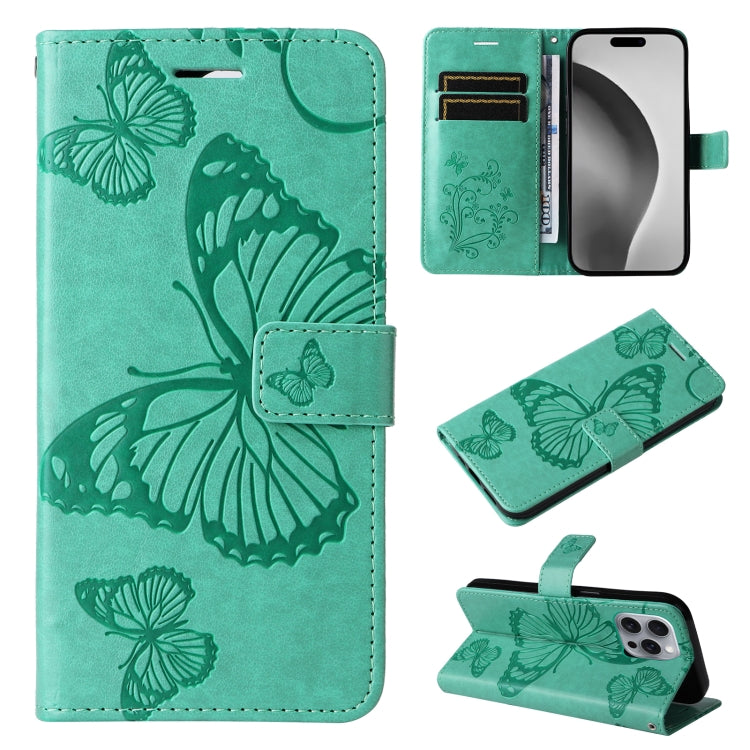 For iPhone 16 Pro Max 3D Butterfly Embossed Pattern Flip Leather Phone Case(Green) - iPhone 16 Pro Cases by PMC TechLife | Online Shopping South Africa | PMC TechLife | Buy Now Pay Later Mobicred