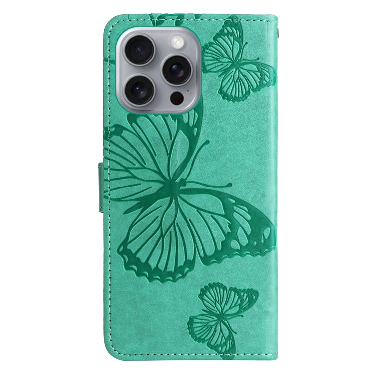 For iPhone 16 Pro Max 3D Butterfly Embossed Pattern Flip Leather Phone Case(Green) - iPhone 16 Pro Cases by PMC TechLife | Online Shopping South Africa | PMC TechLife | Buy Now Pay Later Mobicred