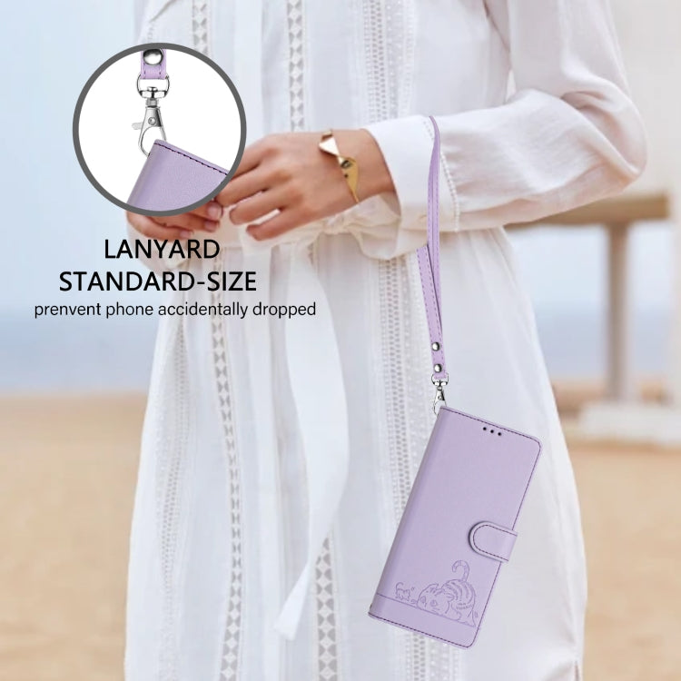 For Google Pixel 9 Pro XL Cat Rat Embossed Pattern RFID Leather Phone Case with Lanyard(Purple) - Google Cases by PMC TechLife | Online Shopping South Africa | PMC TechLife | Buy Now Pay Later Mobicred