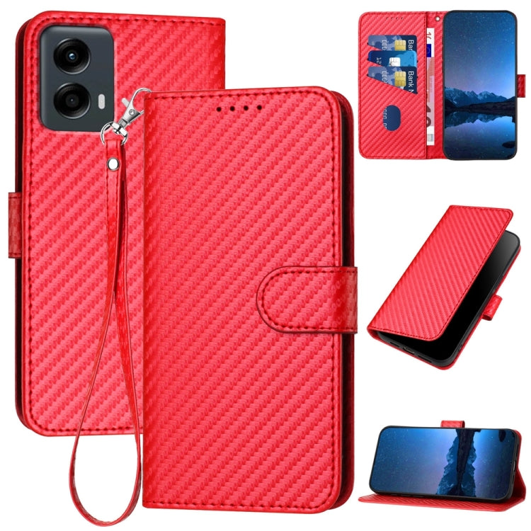 For Motorola Moto G 5G 2024 YX0070 Carbon Fiber Buckle Leather Phone Case with Lanyard(Red) - Motorola Cases by PMC Jewellery | Online Shopping South Africa | PMC Jewellery | Buy Now Pay Later Mobicred