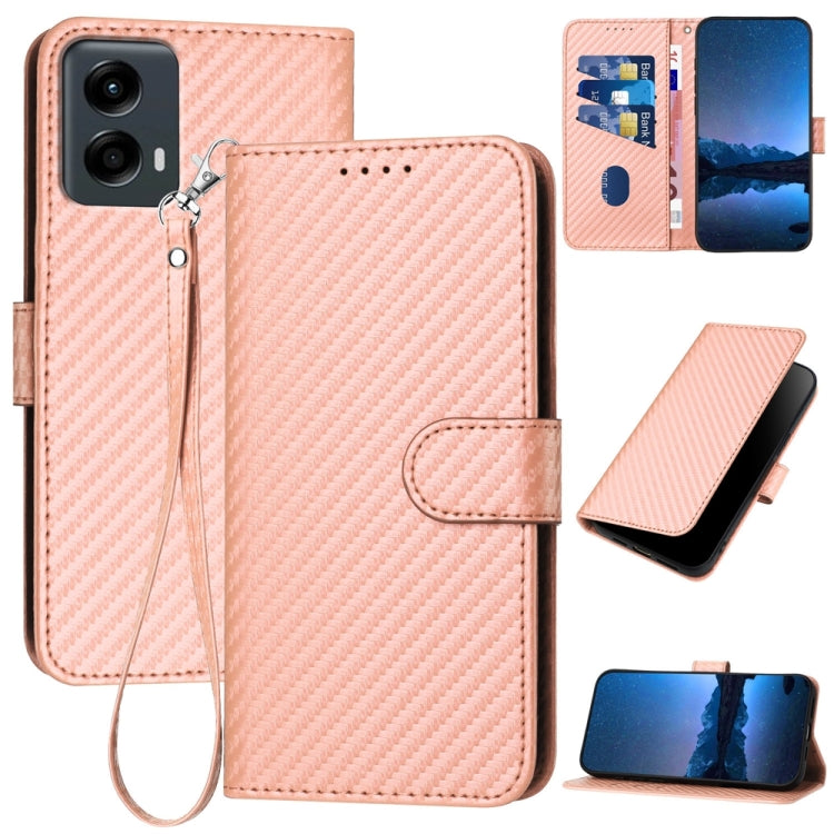 For Motorola Moto G 5G 2024 YX0070 Carbon Fiber Buckle Leather Phone Case with Lanyard(Pink) - Motorola Cases by PMC Jewellery | Online Shopping South Africa | PMC Jewellery | Buy Now Pay Later Mobicred