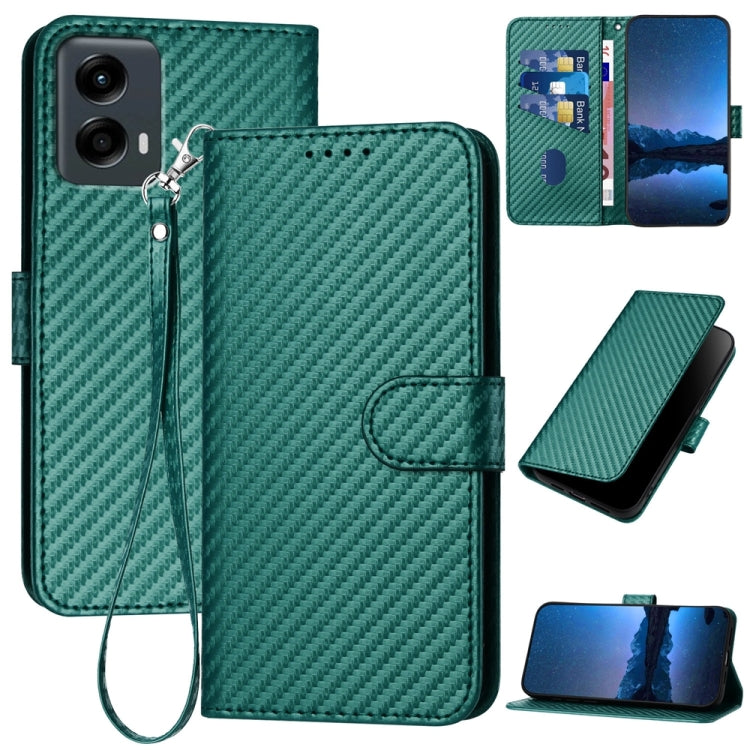 For Motorola Moto G 5G 2024 YX0070 Carbon Fiber Buckle Leather Phone Case with Lanyard(Dark Green) - Motorola Cases by PMC Jewellery | Online Shopping South Africa | PMC Jewellery | Buy Now Pay Later Mobicred