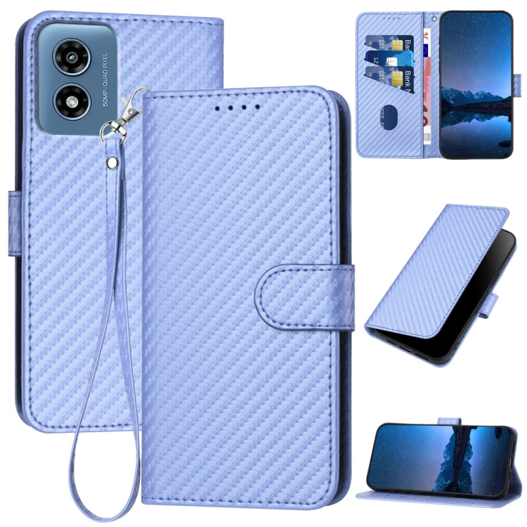 For Motorola Moto G Play 4G 2024 YX0070 Carbon Fiber Buckle Leather Phone Case with Lanyard(Light Purple) - Motorola Cases by PMC Jewellery | Online Shopping South Africa | PMC Jewellery | Buy Now Pay Later Mobicred