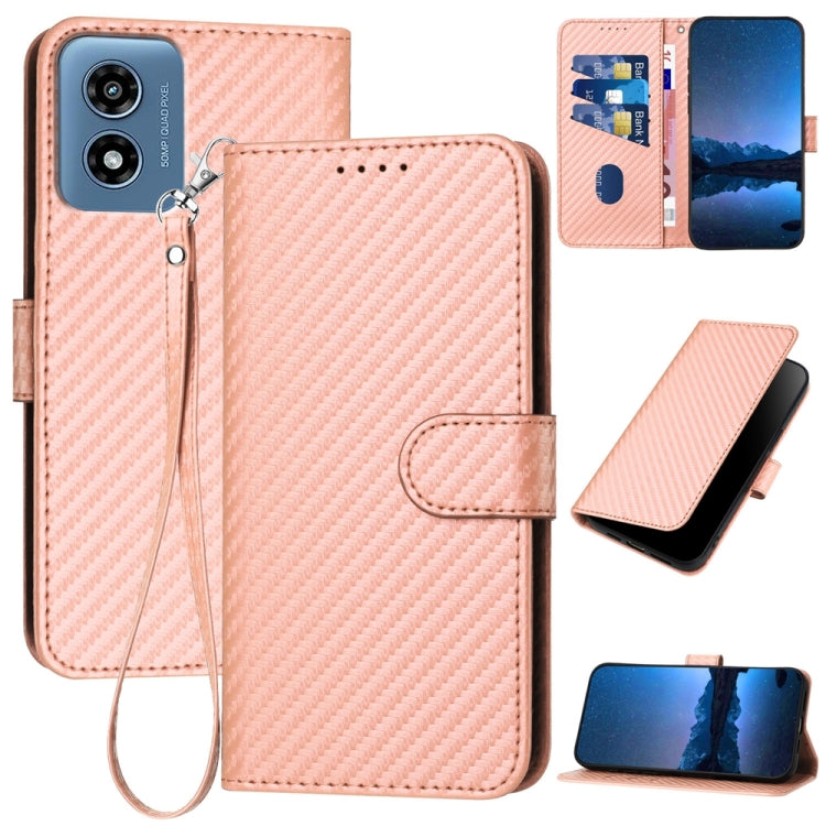 For Motorola Moto G Play 4G 2024 YX0070 Carbon Fiber Buckle Leather Phone Case with Lanyard(Pink) - Motorola Cases by PMC Jewellery | Online Shopping South Africa | PMC Jewellery | Buy Now Pay Later Mobicred