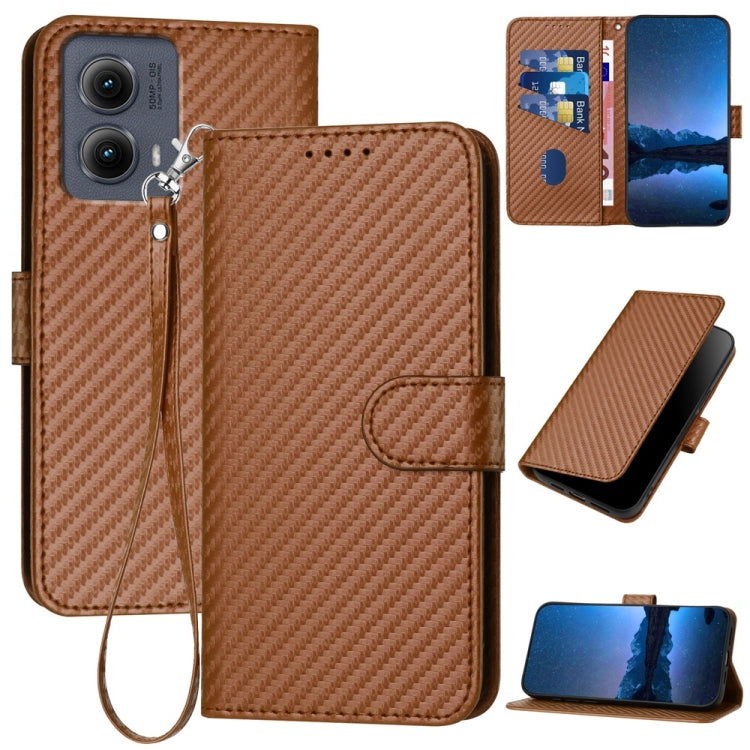 For Motorola Edge 5G 2024 YX0070 Carbon Fiber Buckle Leather Phone Case with Lanyard(Coffee) - Motorola Cases by PMC Jewellery | Online Shopping South Africa | PMC Jewellery | Buy Now Pay Later Mobicred