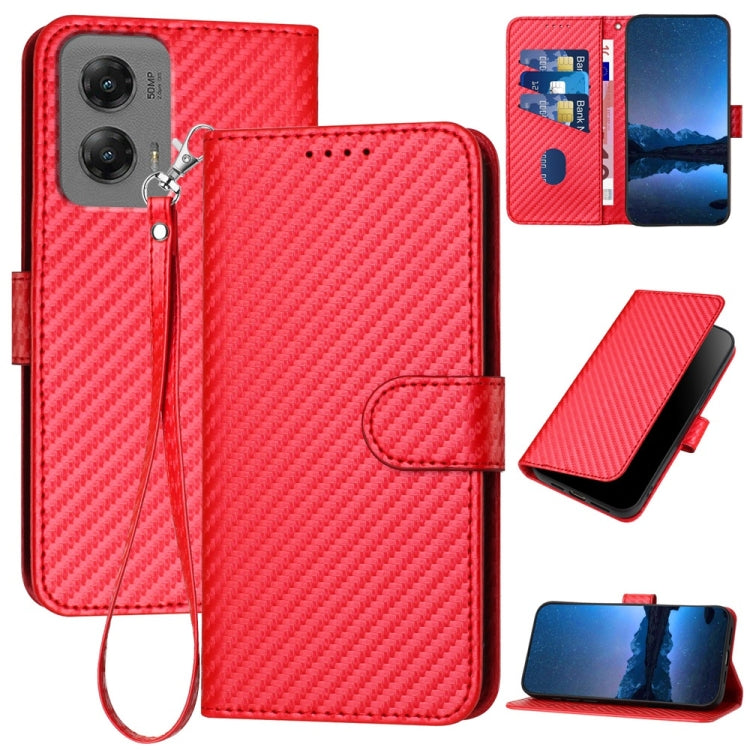 For Motorola Moto G Stylus 5G 2024 YX0070 Carbon Fiber Buckle Leather Phone Case with Lanyard(Red) - Motorola Cases by PMC Jewellery | Online Shopping South Africa | PMC Jewellery | Buy Now Pay Later Mobicred