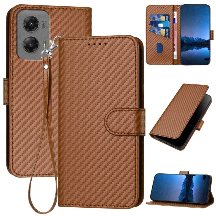For Motorola Moto G Stylus 5G 2024 YX0070 Carbon Fiber Buckle Leather Phone Case with Lanyard(Coffee) - Motorola Cases by PMC Jewellery | Online Shopping South Africa | PMC Jewellery | Buy Now Pay Later Mobicred