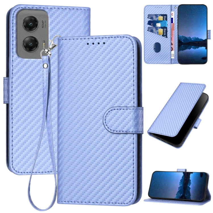 For Motorola Moto G Stylus 5G 2024 YX0070 Carbon Fiber Buckle Leather Phone Case with Lanyard(Light Purple) - Motorola Cases by PMC Jewellery | Online Shopping South Africa | PMC Jewellery | Buy Now Pay Later Mobicred