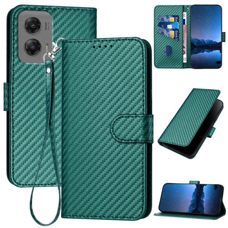 For Motorola Moto G Stylus 5G 2024 YX0070 Carbon Fiber Buckle Leather Phone Case with Lanyard(Dark Green) - Motorola Cases by PMC Jewellery | Online Shopping South Africa | PMC Jewellery | Buy Now Pay Later Mobicred