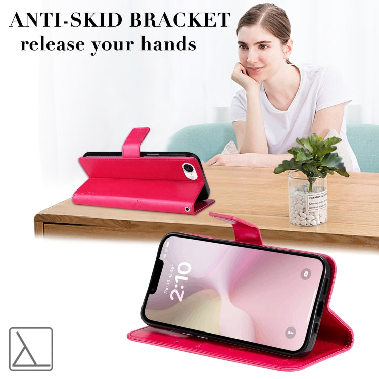 For iPhone 16e Tree & Cat Embossed Pattern Flip Leather Phone Case(Rose Red) - free shipping - PMC TechLife - Order now!