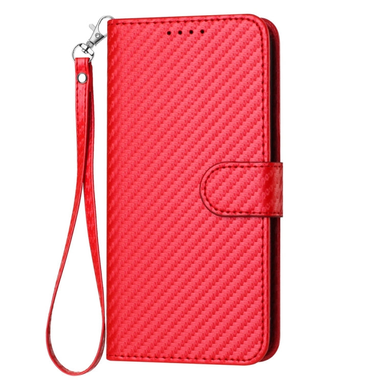 For vivo Y20/Y20i/Y20a/Y12s/Y12a YX0070 Carbon Fiber Buckle Leather Phone Case with Lanyard(Red) - vivo Cases by PMC TechLife | Online Shopping South Africa | PMC TechLife | Buy Now Pay Later Mobicred