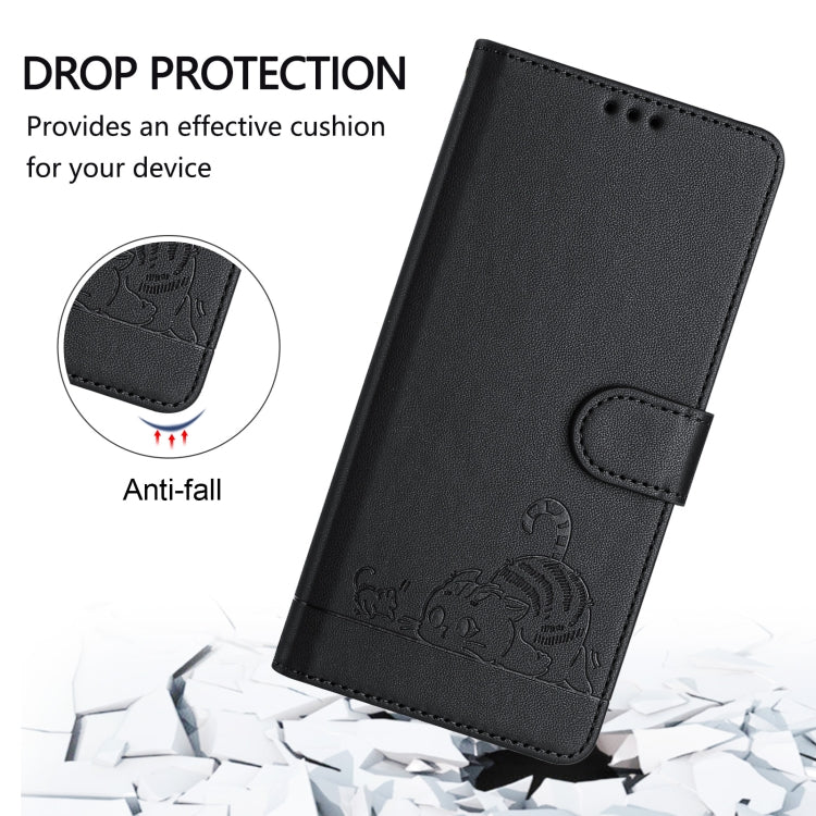 For OPPO A38 4G / A18 4G Global Cat Rat Embossed Pattern RFID Leather Phone Case with Lanyard(Black) - A38 Cases by PMC TechLife | Online Shopping South Africa | PMC TechLife | Buy Now Pay Later Mobicred