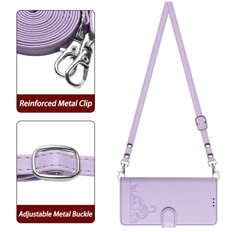 For OPPO Find X7 Ultra Cat Rat Embossed Pattern RFID Leather Phone Case with Lanyard(Purple) - Find X7 Ultra Cases by PMC TechLife | Online Shopping South Africa | PMC TechLife | Buy Now Pay Later Mobicred
