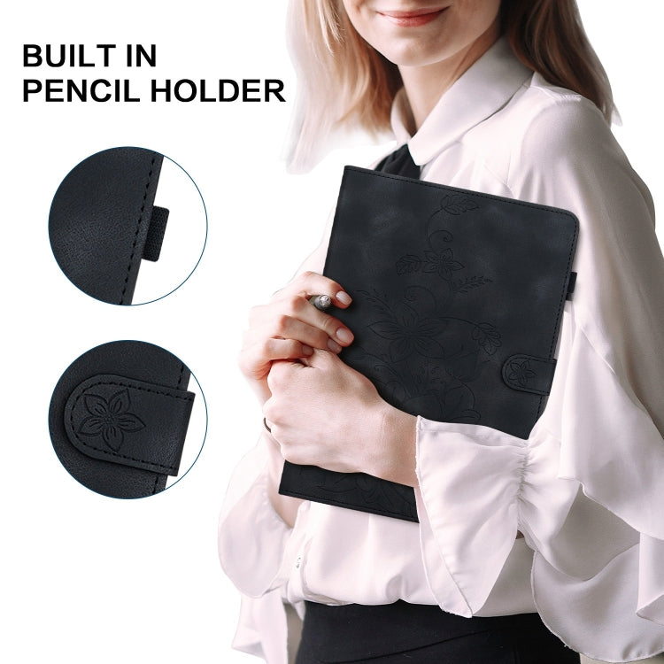For Amazon Fire HD10 2023 Lily Embossed Leather Tablet Case(Black) - Amazon by PMC TechLife | Online Shopping South Africa | PMC TechLife | Buy Now Pay Later Mobicred