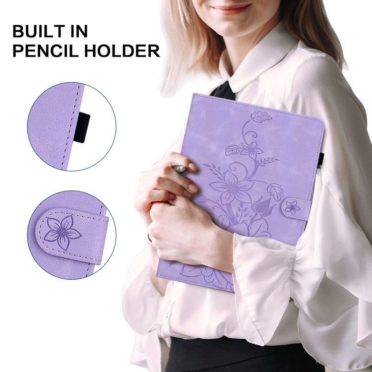 For Amazon Fire Max 11 Lily Embossed Leather Tablet Case(Purple) - Amazon by PMC TechLife | Online Shopping South Africa | PMC TechLife | Buy Now Pay Later Mobicred