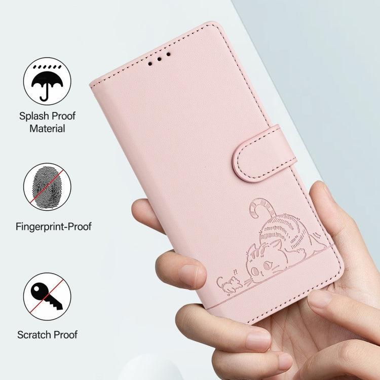 For Huawei Pura 70 Cat Rat Embossed Pattern RFID Leather Phone Case with Lanyard(Pink) - Huawei Cases by PMC Jewellery | Online Shopping South Africa | PMC Jewellery | Buy Now Pay Later Mobicred