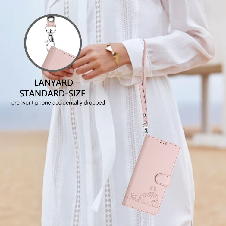 For Huawei Pura 70 Cat Rat Embossed Pattern RFID Leather Phone Case with Lanyard(Pink) - Huawei Cases by PMC Jewellery | Online Shopping South Africa | PMC Jewellery | Buy Now Pay Later Mobicred