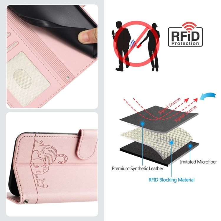 For Huawei Pura 70 Pro Cat Rat Embossed Pattern RFID Leather Phone Case with Lanyard(Pink) - Huawei Cases by PMC Jewellery | Online Shopping South Africa | PMC Jewellery | Buy Now Pay Later Mobicred