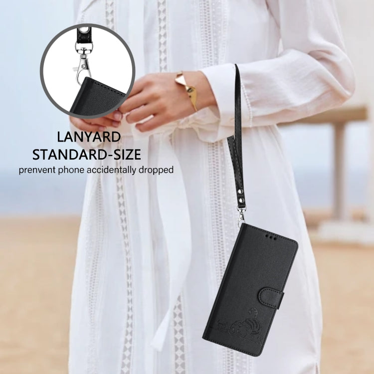 For Huawei Pura 70 Pro Cat Rat Embossed Pattern RFID Leather Phone Case with Lanyard(Black) - Huawei Cases by PMC Jewellery | Online Shopping South Africa | PMC Jewellery | Buy Now Pay Later Mobicred