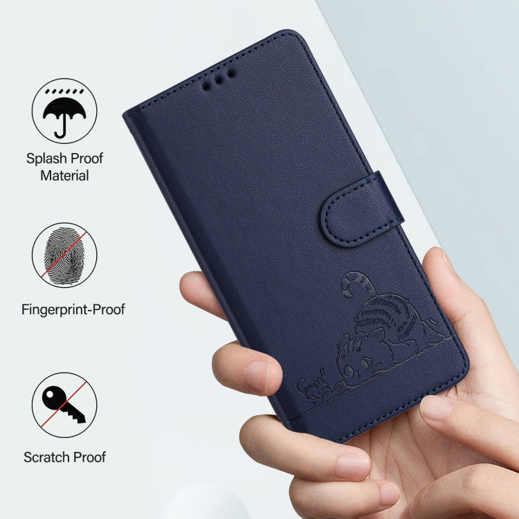For Huawei Pura 70 Pro Cat Rat Embossed Pattern RFID Leather Phone Case with Lanyard(Blue) - Huawei Cases by PMC Jewellery | Online Shopping South Africa | PMC Jewellery | Buy Now Pay Later Mobicred