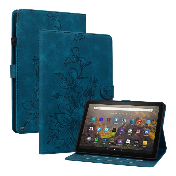 For Amazon Fire HD10 2019/2017 Lily Embossed Leather Smart Tablet Case(Dark Blue) - Amazon by PMC TechLife | Online Shopping South Africa | PMC TechLife | Buy Now Pay Later Mobicred