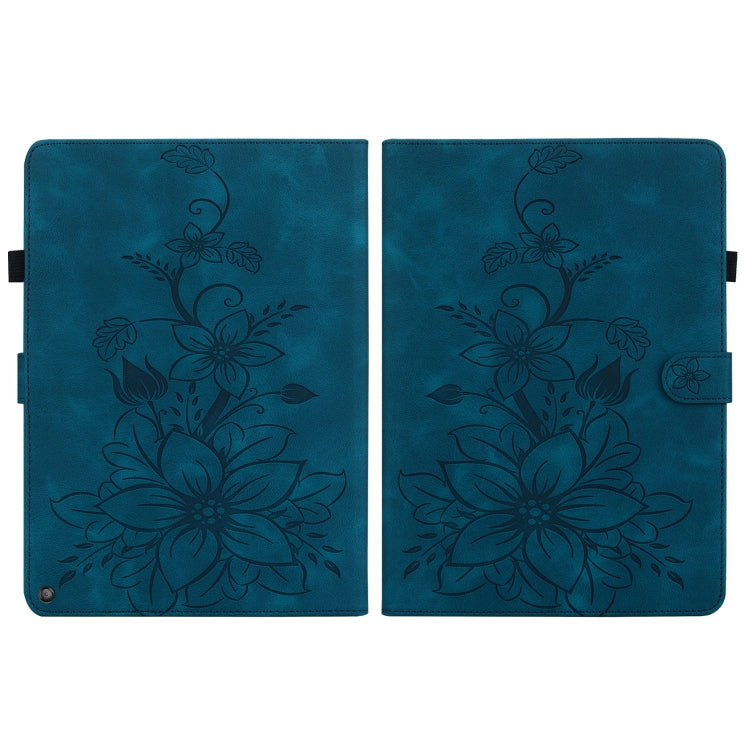 For Amazon Fire HD10 2019/2017 Lily Embossed Leather Smart Tablet Case(Dark Blue) - Amazon by PMC TechLife | Online Shopping South Africa | PMC TechLife | Buy Now Pay Later Mobicred