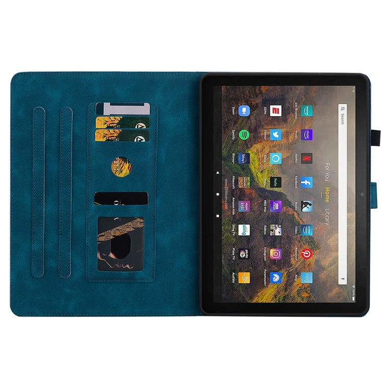 For Amazon Fire HD10 2019/2017 Lily Embossed Leather Smart Tablet Case(Dark Blue) - Amazon by PMC TechLife | Online Shopping South Africa | PMC TechLife | Buy Now Pay Later Mobicred
