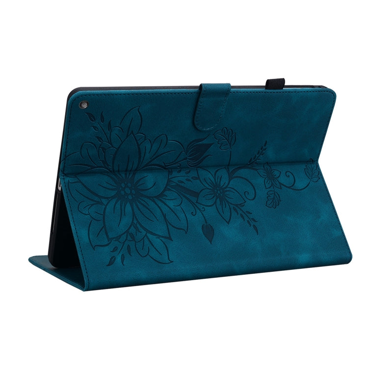 For Amazon Fire HD10 2019/2017 Lily Embossed Leather Smart Tablet Case(Dark Blue) - Amazon by PMC TechLife | Online Shopping South Africa | PMC TechLife | Buy Now Pay Later Mobicred