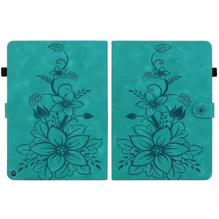 For Amazon Fire HD10 / HD10 Plus 2021 Lily Embossed Leather Smart Tablet Case(Green) - Amazon by PMC TechLife | Online Shopping South Africa | PMC TechLife | Buy Now Pay Later Mobicred