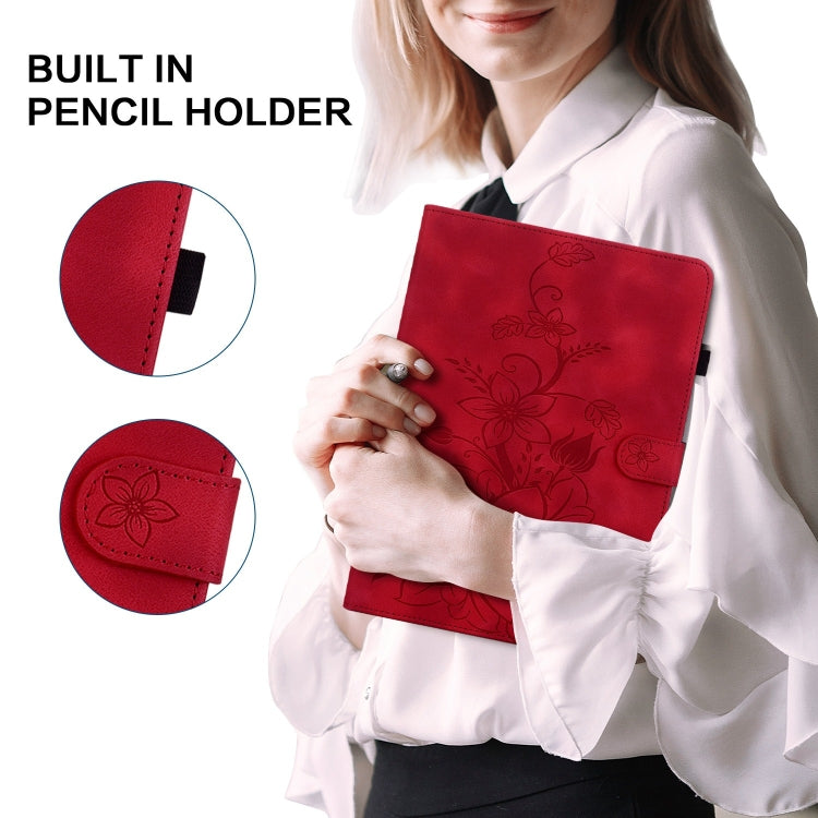 For Amazon Fire HD10 / HD10 Plus 2021 Lily Embossed Leather Smart Tablet Case(Red) - Amazon by PMC TechLife | Online Shopping South Africa | PMC TechLife | Buy Now Pay Later Mobicred