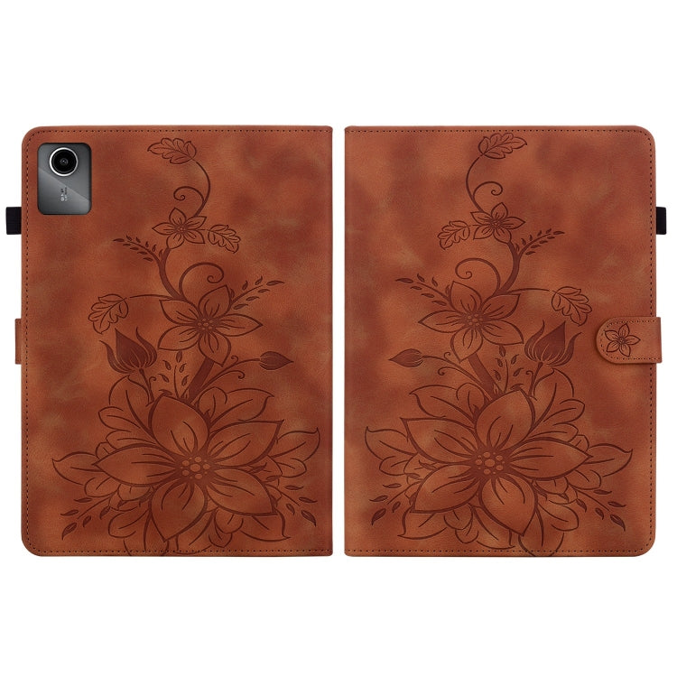 For Lenovo Tab M11/Xiaoxin Pad 11 2024 Lily Embossed Leather Tablet Case(Brown) - Lenovo by PMC Jewellery | Online Shopping South Africa | PMC Jewellery | Buy Now Pay Later Mobicred