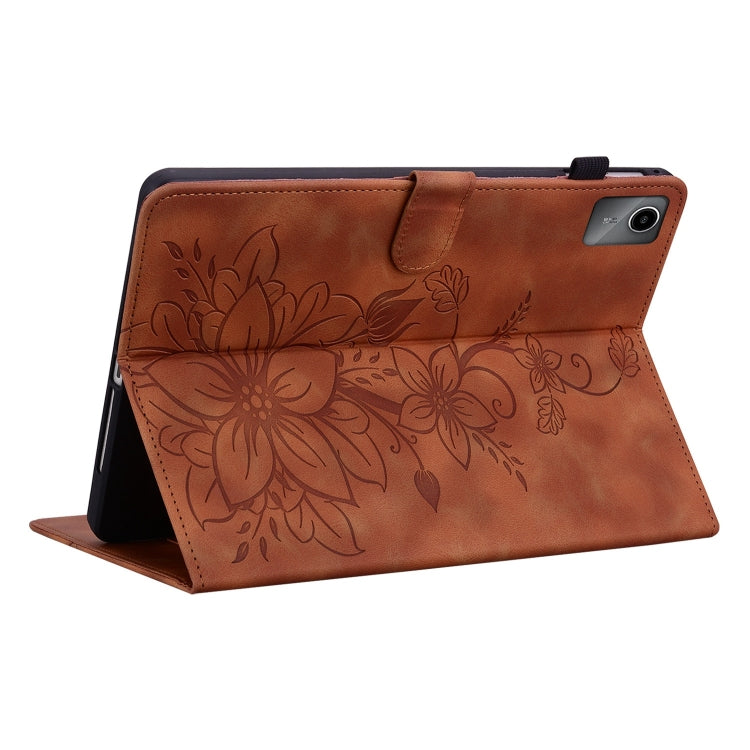 For Lenovo Tab M11/Xiaoxin Pad 11 2024 Lily Embossed Leather Tablet Case(Brown) - Lenovo by PMC Jewellery | Online Shopping South Africa | PMC Jewellery | Buy Now Pay Later Mobicred
