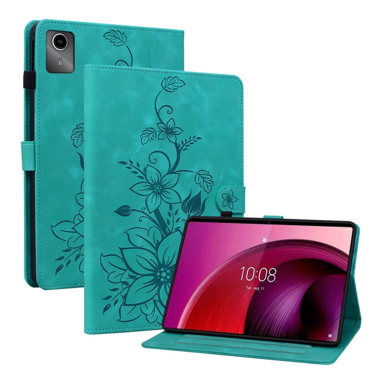For Lenovo Tab M11/Xiaoxin Pad 11 2024 Lily Embossed Leather Tablet Case(Green) - free shipping - PMC Jewellery - Order now!