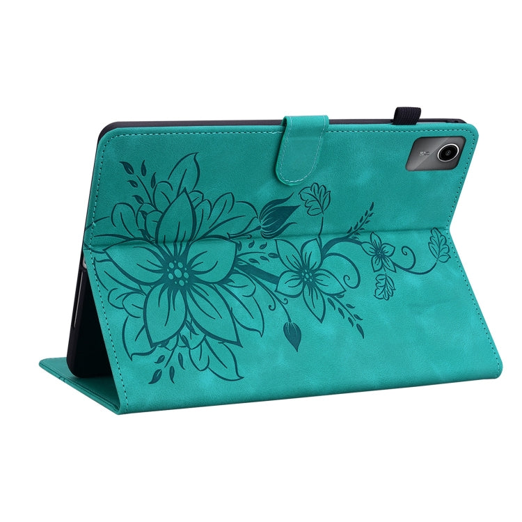 For Lenovo Tab M11/Xiaoxin Pad 11 2024 Lily Embossed Leather Tablet Case(Green) - free shipping - PMC Jewellery - Order now!