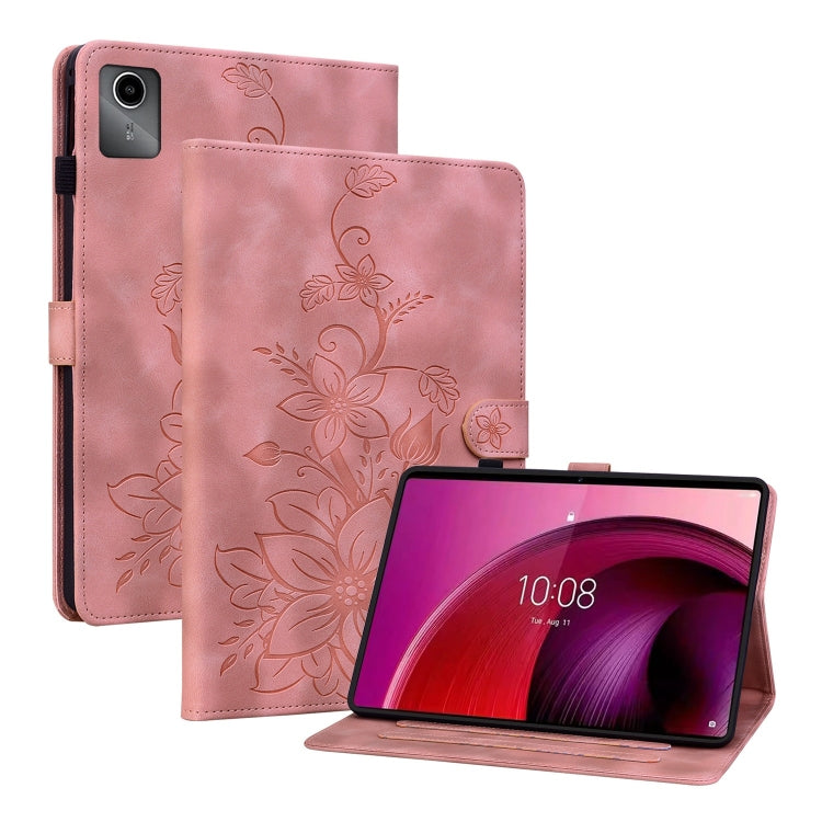 For Lenovo Tab M11/Xiaoxin Pad 11 2024 Lily Embossed Leather Tablet Case(Pink) - Lenovo by PMC Jewellery | Online Shopping South Africa | PMC Jewellery | Buy Now Pay Later Mobicred